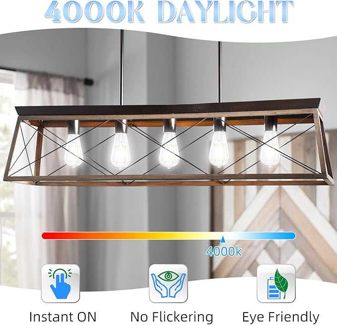 E26 Bulb, Non-Dimmable Edison Bulbs 60 watt Equivalent LED, 4000K Daylight White, ST58 Vintage Light Bulbs, 90+ CRI, 6W 600LM, E26 Medium Base, Clear Glass, 18 Pack