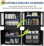 GarveeHome 72" Metal Storage Cabinet with Drawers Locking Doors & 2 Drawers,Heavy Duty Rolling Garage Organizer with 3 Adjustable Shelves