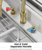 APPASO 4 Hole Kitchen Faucet, Gold Two Handle Kitchen Faucets with Sprayer, Modern High Arc 3 Hole Kitchen Faucet with Pull Down Sprayer，3 Modes Stainless Steel Kitchen Sink Faucet