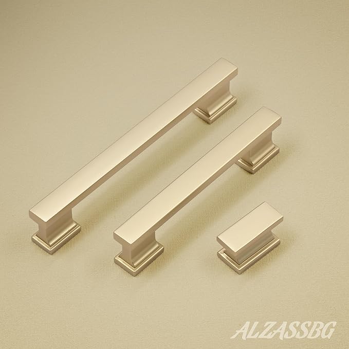 Alzassbg 10 Pack Matt Gold Cabinet Knobs, 1.46 Inch(37mm) Rectangle Kitchen Hardware Knobs for Cabinets and Drawers AL6061MGP
