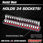 Ernst Manufacturing 8487 Socket Boss, 2 18-Inch Rails featuring Twist-Lock Secure Socket Holder and Drawer Tray, Fits 1/2 Inch Drive Sockets, Green - Made in USA