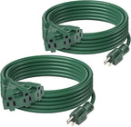 BN-LINK 25Ft Outdoor Extension Cord with 3 Outlets, 2-Pack, 16/3 SJTW, 13-Amp Power Cord for Lighting, Landscaping & Holiday Decorations, Grounded, ETL Listed