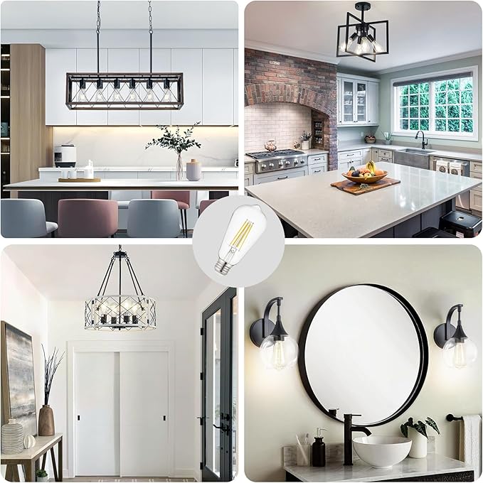 Depuley LED Light Bulbs E26: 12-Pack Chandeleir Lights Bulb 6W Equivalent 60W - Edison Vintage Bulbs Daylight 5000K ST58 Clear Glass Bulb 800LM 80+CRI Non-Dimmable