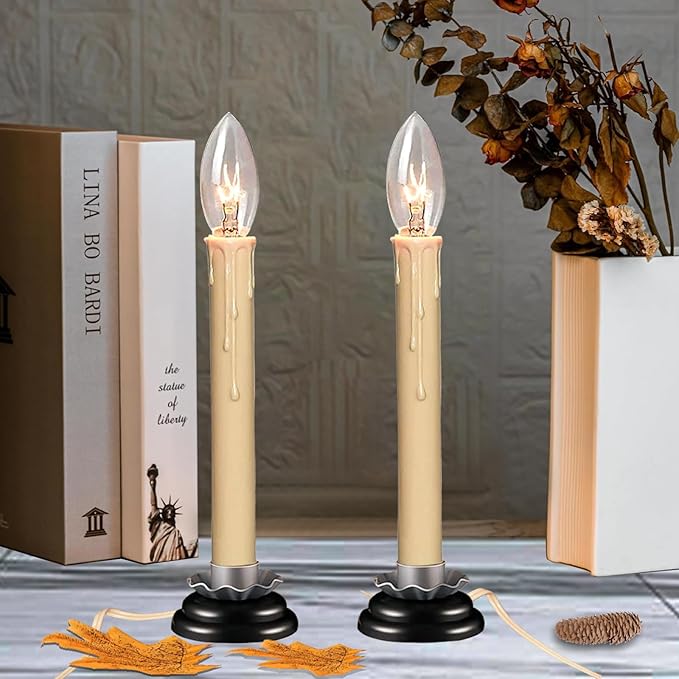 25 Pack Candle Light Bulbs C26 Torpedo Candelabra Bulbs 7 Watt Clear, E12 Base Bulbs for Chandelier Light Night Light Electric Window Candle Lamps ASIN