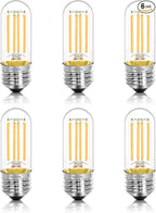 3.2 Inch 3000K Warm White E26 LED Bulb 60 Watt Equal, AC 120V 600LM Edison Bulbs Dimmable, 6W T10 T30 Tubular Filament Light Bulbs Clear Glass for Fan Pendant Wall Light, UL Listed-6 Pack