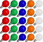 25 Pack G40 Replacement Bulbs, Multicolor Christmas Replacement Light Bulbs for Christmas String Lights, Indoor Outdoor Holiday Decor, E12 Candelabra Base, 5 W Incandescent Night Light Bulbs