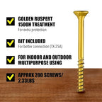 #10 x 2 1/2’’ Wood Screws by Grindy (200pack/2.33LBS) – Self-Drilling Deck Screws I Rust Resistant I Quick Drive & Fast Grip I for Cabinet, Furniture & Other Projects I T25 Star Drive I Bit Included