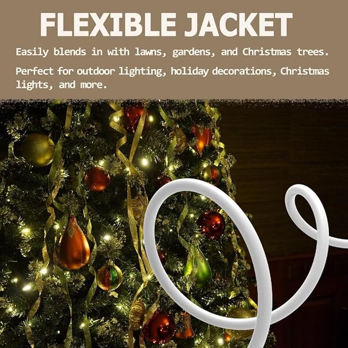 Indoor Outdoor Extension Cord 50 FT Waterproof, 16/3 Gauge Heavy Duty White Extension Cords, 13A 1625W SJTW Extension Cord with 3 Prong Grounded Plug, Great for Tools, Lights, UL Listed.