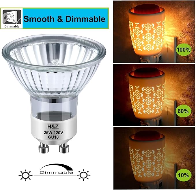 NP5 GU10 120v 25w Bulb Candle Warmer, 6pcs GU10+c 120v 25w Halogen Light Bulbs with Glass Cover, GU 10 Bulb Dimmable & Warm White, MR16 GU 10 Base for Candle Warmer Lighting Bulbs, Track Light Bulbs