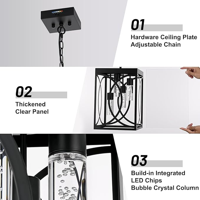 4-Lights LED Large 5CCT Outdoor Pendant Lights, Black Hanging Porch Lighting Fixture Build-in LED Chips with Clear Glass, Exterior Lantern Chandelier Ceiling Mount for Front Door Patio Garden