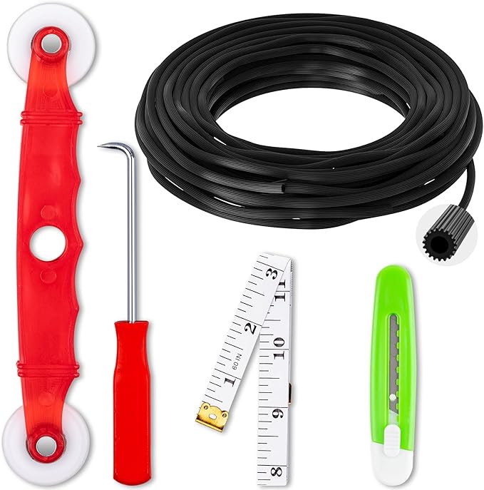 Window Screen Repair Kit, Screen Door Repair Kit, 0.14"X100' Screen Spline for Window Screen, 5 in 1 Screen Replacement Kit, Screen Roller Tool Round Retainer Spline Removal Hook Ruler Cutter