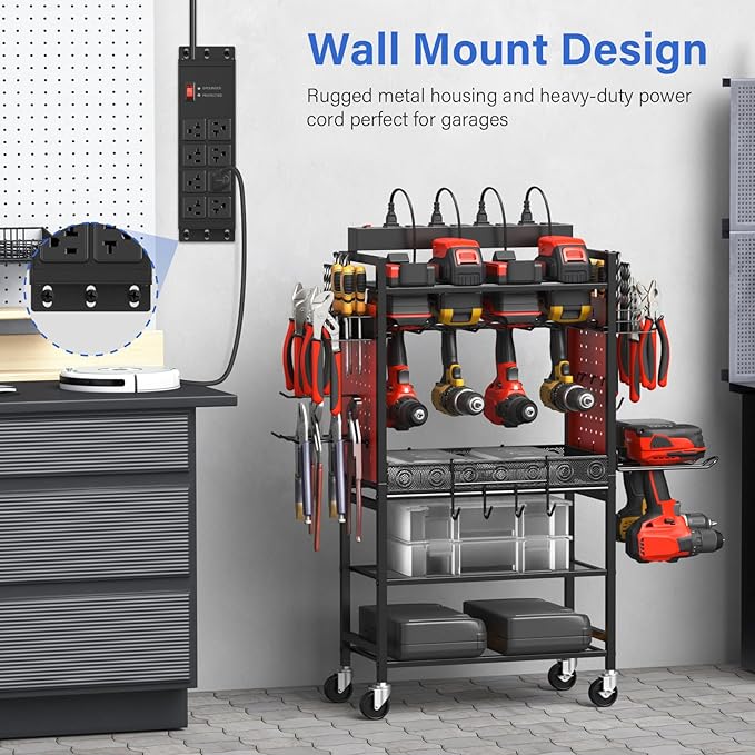 CCCEI 2PCS Heavy Duty Power Strip Surge Protector 20 AMP, 8 Outlets 12 Gauge Shop Garage Metal Multiple Outlets, 6 FT Extension Cord 5-15P Adapter High Amp 6-20R T-Slot 20a for Appliance Black.