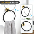 TQKAG Black and Gold Bathroom Hardware Accessories Set 10-Pieces, Premium SUS304 Stainless Steel Bathroom Towel Bar Holder Set 23.6 Inch Round Towel Racks for Bathroom Wall Mounted