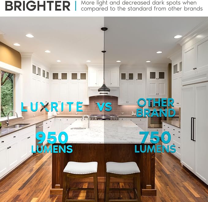 LUXRITE 16-Pack 4 Inch LED Recessed Can Lights, 14W=75W, 5 Color Options 2700K-5000K, 950 Lumens, Dimmable LED Retrofit Kit, Wet Rated, IC Rated, Recessed Ceiling Lights, Energy Star, ETL Listed