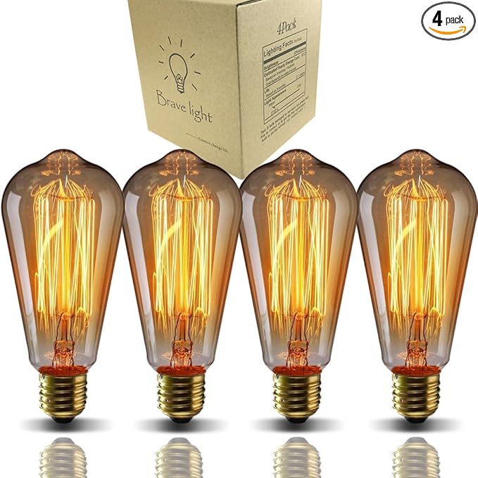 GOENDR E26 40W Edison Bulbs, ST64 Vintage Incandescent Light Bulbs, 2700K Warm Dimmable, Squirrel Cage Filament Bulb for Table Lamp Home Antique Decorative, 4 Pack