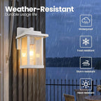 Outdoor Wall Sconce, Outside Porch Light Fixtures, Anti-Rust Exterior Wall Lights in Matte White Finish with Clear Glass for Garage Doorway Entryway, 2 Pack