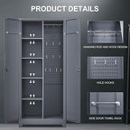 FLEXIMOUNTS 73'' Tall Metal Storage Cabinet with Locking Door, Large Cleaning Tool Organizer for Brooms, Garage, Laundry Room, Bathroom, Dark Grey