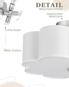 Semi Flush Mount Ceiling Lights, 4-Light 18" Ceiling Light Fixtures with Fabric Shade in Flower Shape, Brushed Nickel Farmhouse Drum Lighting for Nursery Bedroom Kitchen, AD-22009-4SF-SN