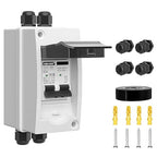 63 Amp DC Solar Panel Disconnect Switch 4 Holes AC Miniature Circuit Breaker Box 500V 2 Poles with IP65 Waterproof UV-Proof Box for Outdoor Solar PV Homes Battery