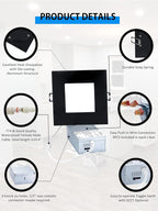 Recessed Lighting 4-inch Square-LED - Canless Recessed Light Fixture, Dimmable Ceilling Light with Junction Box, 2700|3000|3500|4000|5000K, 9W, Black, 6P