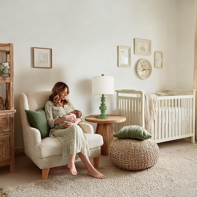 BOBOMOMO 20" Sage Green Table Lamps Set of 2 – Farmhouse Resin Bedside Lamps with Linen Shades, Handcrafted Traditional Rustic Lamp for Bedroom, Living Room, or Corner – Ideal for Small Spaces