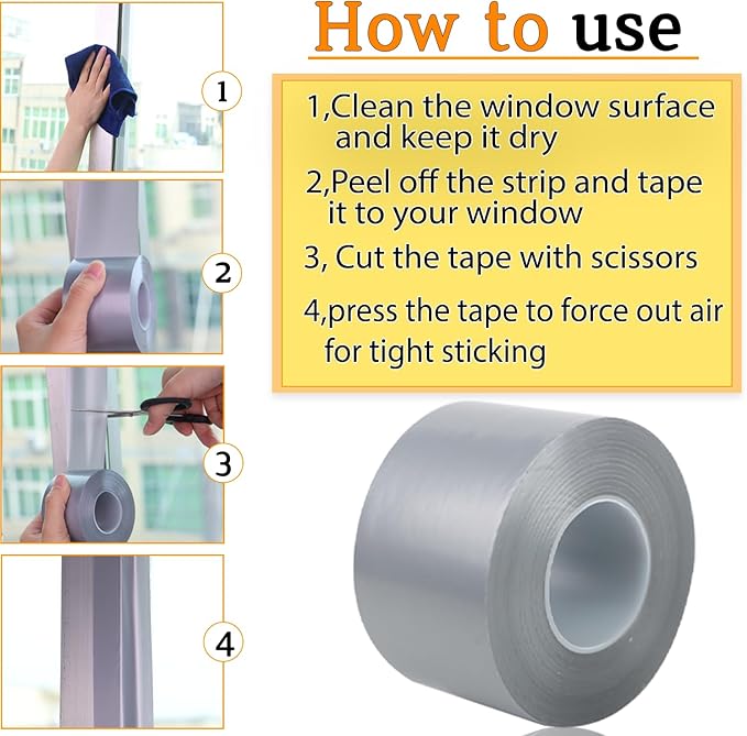 Window Insulation for Winter Weather Sealing Tape 2 Inch x 50 Yards Weather Stripping Residue Free Draft Isolation Sealing Film Tape for Doors Windows and Shower Glass Gaps Gray Color