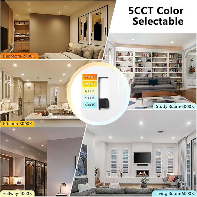 LVWIT 4 inch LED Recessed Lighting, Slim Can Lights with White Cover, 5CCT Dimmable Downlight with E26 Conversion Kit, 48 Pack