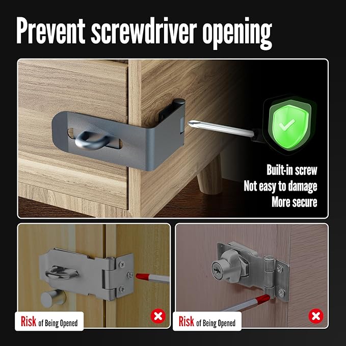 Door Lock Hasp Latch, 90 Degree Solid Iron Safety Packlock Drawer Hasp Lock Latch, Extra Thick Gate Lock Hasp with Keys Brushed Finish (2.24 Inch, Gray)