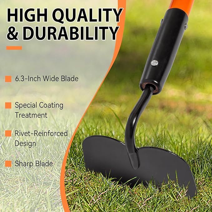 Garden Hoe Tool, 58 Inches Hoe Garden Tool with Fiberglass Long Handle, Heavy Duty Garden Hoe for Weeding