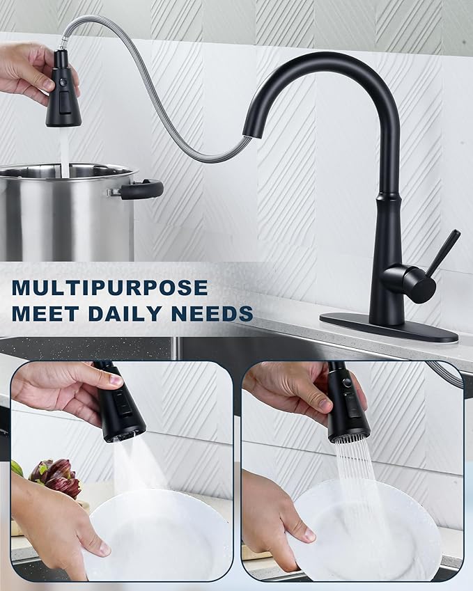 ALEASHA Pull Down Kitchen Faucet Head Replacement,3-Function Sink Spray Nozzle with 9 Adapters,Compatible with Moen,American Standard,Delta,Kohler Faucets,Matte Black