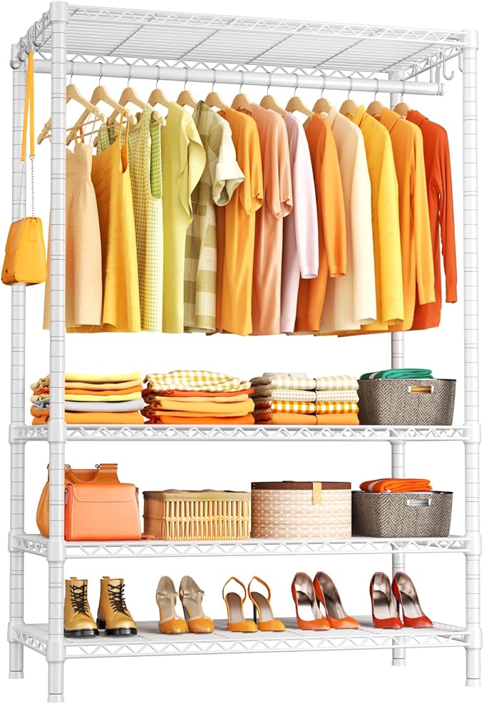 Ulif H4 Plus Garment Rack, 4-Tier Portable Clothes and Clothing Rack for Bedroom and Cloakroom, Closet Storage and Organizer Wardrobe System, 45" W x 14" D x 76.4" H, Load 522lbs, White
