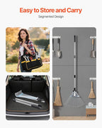 VEVOR Leaf Rake, 18 Metal Tines, Adjustable Garden Rake for Lawns with 7.7-17.1 Inch Head & 32.3-55.6 Inch Long Handle, Heavy Duty Stainless Steel Small Leaves Tool for Gardening Camping Yard Grass