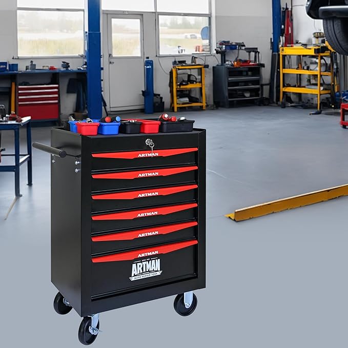 6-Drawer Steel Rolling Tool Cart with Wheels & Handle, Heavy-Duty Tool Chest Storage Cabinet for Garage and Workshop
