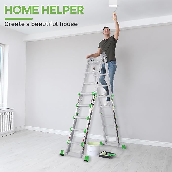 Ladder, Multi Position 5 Step Ladder Extension, 17 Ft Anti-Slip A Frame Compact Folding Ladder, 330LBS Adjustable Telescopic Aluminum Ladders for Home Stairs Roof Outdoor, Escaleras para Casa