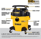 DEWALT Stealthsonic Shop Vacuum Wet and Dry, 5 Gal 4 HP Ultra-Quiet Vacuum Cleaner with Complete Accessory Kit and 6 Bonus Dust Bages - Ideal for Home, Jobsite, Workshop, Garage, Car DXV05P-QTA