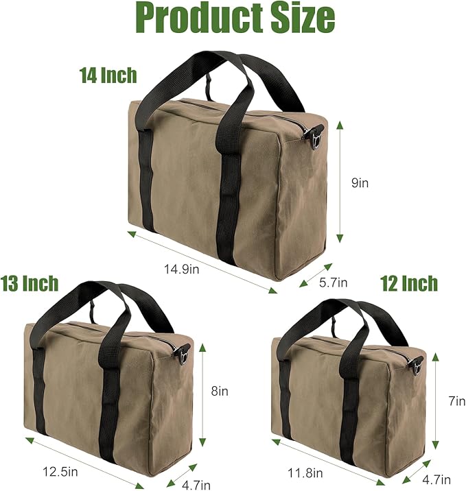 Small Tool Bag,Close Top Wide Mouth Tool Organizer Bag,Large Capacity Tool Bags for Men,Canvas Tool Storage Bag for Storage Handbag for Screwdrivers,Wrench,Pliers Hand Tools (Khaki, 12 Inch)
