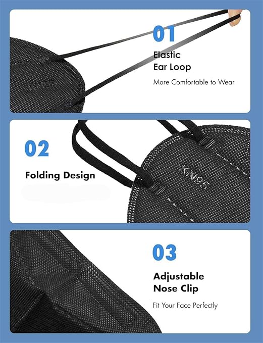LEMENT 25pcs KN95 Face Mask Black 5 Layer Cup Dust Safety Masks Filter Efficiency≥95% Breathable Elastic Ear Loops Black Masks