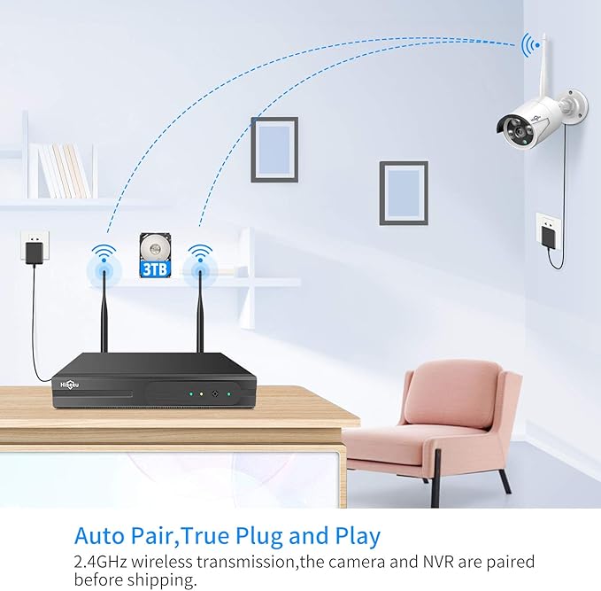 Hiseeu Wireless Pro WiFi Security Camera System, 16CH 4K NVR Kit, 8Pcs 5MP CCTV Home Security Camera System for Indoor/Outdoor Use, Night Vision, Waterproof, Motion Detection, 3TB Hard Drive