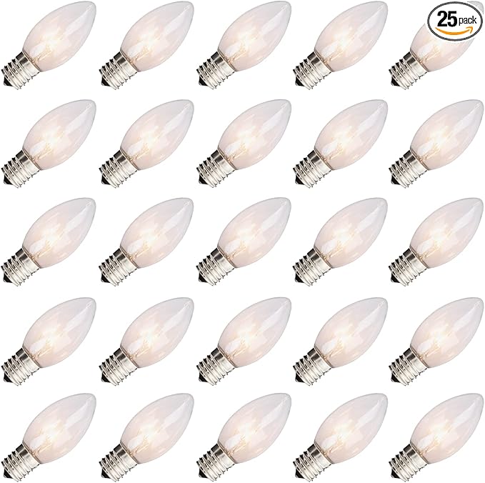 25 Pack C9 Replacement Light Bulbs, C9 Clear String Lights Repalcement Bulbs Fits in C9/E17 Intermediate Base, 7W Night Light Bulbs for Indoor Outdoor Christmas String Light Patio Holiday