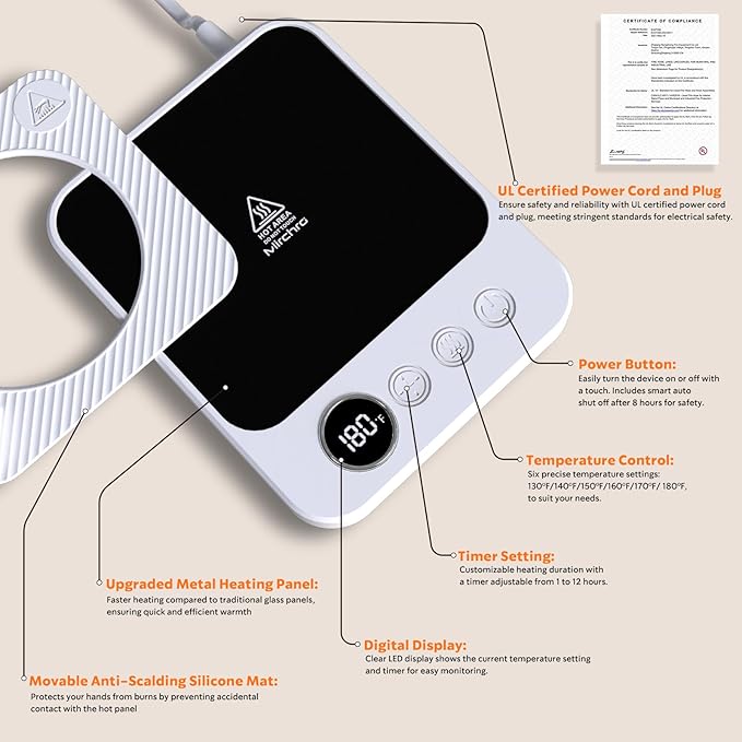 Coffee Mug Warmer & Mug Set for Desk, 36W Mug Warmer with Temperature Display, 1-12H Timer & 6 Temperature Settings, Fast Heating, Auto Shut Off, Smart Coffee Cup Warmer for Coffee (White Set)