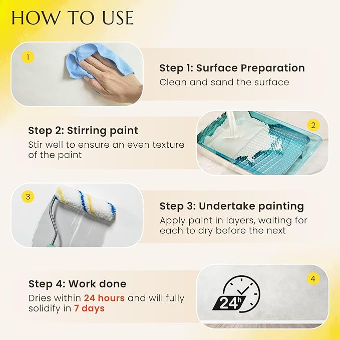 DWIL White Paint for Wall, Water-Based Ceiling Paint with Roller Kit - Interior/Exterior - No Sanding, Quick Drying, Low Odor - Perfect for Wall, Ceiling & More, 50-55sq.ft, 32 Oz, Semi-Gloss White