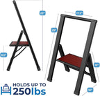 Step Ladder 1 Step Folding, Decorative - Beautiful Mahogany & Black Aluminum, Ultra Slim Profile, Anti Slip Steps, Sturdy-Portable for Home, Office, Kitchen, Photography Use,by SORFEY