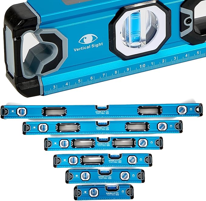 6-Piece Spirit Level Set (12", 16", 20", 24", 32", 40"), Level Set with Magnetic Torpedo, 45°/90°/180°Bubbles Measuring, Aluminium Alloy Levels, Open Top View Design