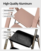 Taranta 4 Step Ladder, Lightweight Aluminum Step Stool with Convenient Handgrip, Folding Ladder with Anti-Slip Pedals, 330lbs Capacity Stepladder for Home, Office, Kitchen - Peach Pink