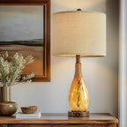 OYEARS 23" USB A+C Table Lamp for Bedroom Living Room Modern Bedside Lamps Retro Farmhouse Rattan Glass Nightstand Nightlight Lamps (Amber),Two Light Points