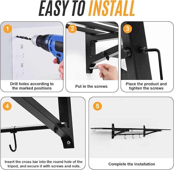 2-Pack 1.6X4 FT Garage Shelving Wall Mounted Holds Up to 800 Lbs Heavy Duty Wall Shelf, Black Metal Floating Adjustable Wall System Shelves for Garage Storage, Shed