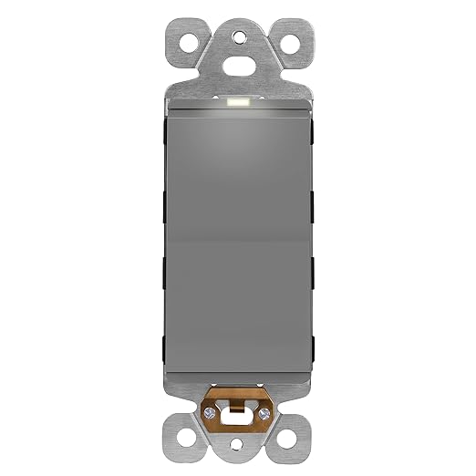 LIDER Minimalist Design Matte Finish Lighted Decorator Switch, Frameless Paddle Light Switch with Locator Light, Grounding Screw, 15A 125V, UL Listed, LS15-1P-GY, Gray