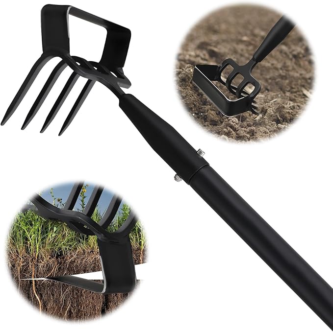 Garden Hoe, 62 Inch Weed Tool, Long Soil Tiller Cultivator, Heavy Duty Metal Stirrup Hoe Weeder Scraper Rake for Flower Beds, Patio, Garden Loosening Soil Weeding Digging