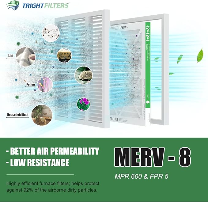18x18x1 Air Filter 4 Pack, MERV 8 Pleated Dust Defense Air Filters Replacement Air Conditioner HVAC AC Furnace Filter, Durable and Lightweight