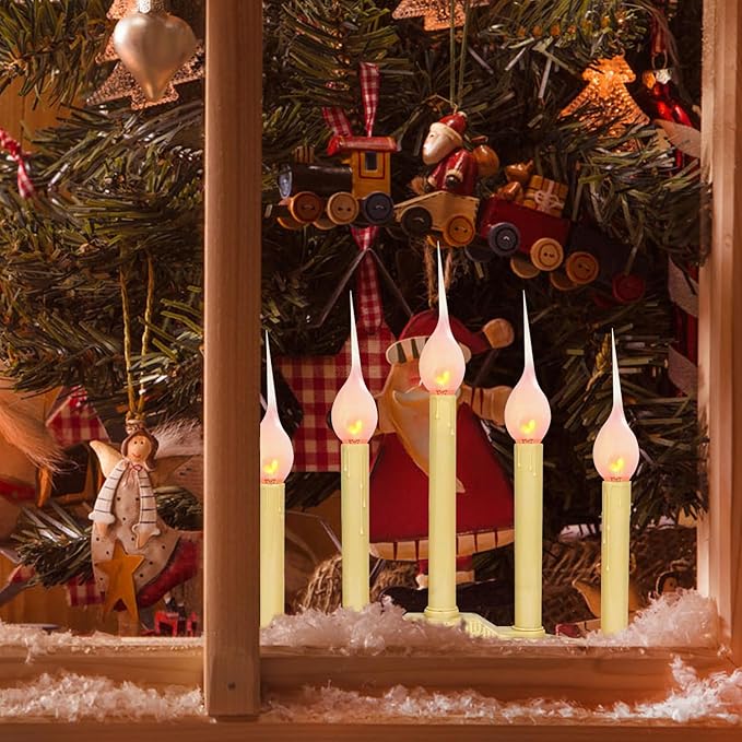 Silicone Dipped Candle Light Bulbs C7 Flickering Flame Bulb E12 Base, Shatterproof Silicone Christmas Light Bulbs for Candle Lamps Electric Window Candles Chandelier Decor, 12 Pack, 1W